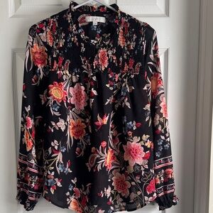 LOFT Floral Black Blouse